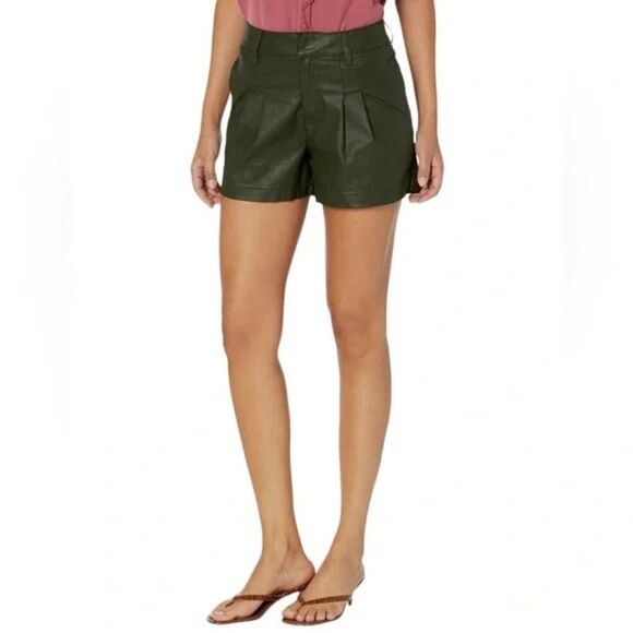 KUT FROM THE KLOTH Willa Coated Pleated Shorts Dark Green size 10 - Picture 2 of 8
